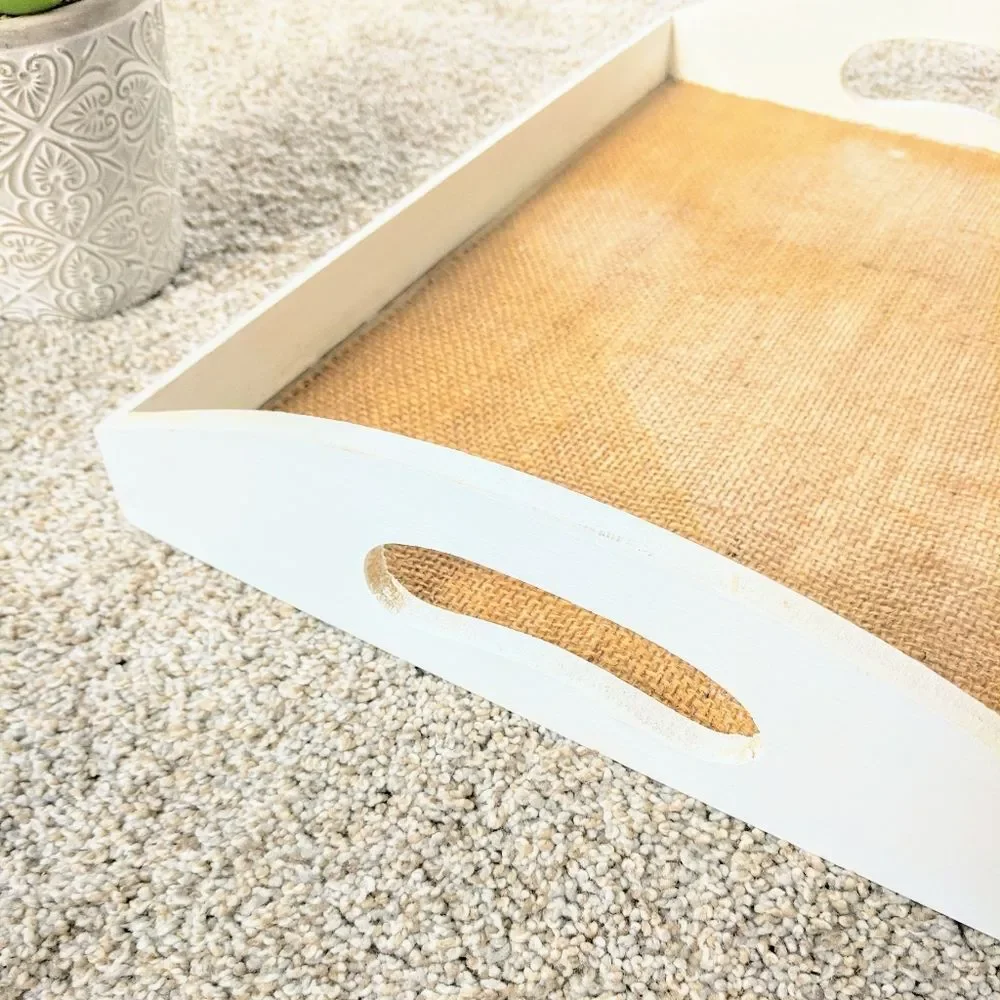 Burlap Insert Tray Farmhouse White Decor Chic Serving Ottoman Jute Quiet Luxury